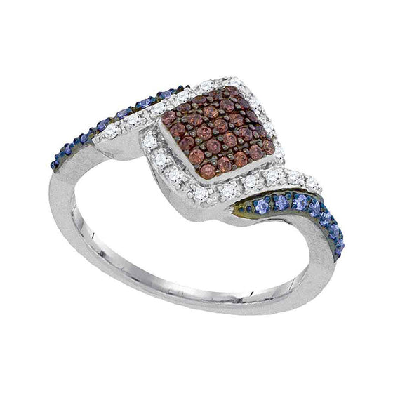 10k White Gold Womens Round Brown Diamond Blue Fashion Ring 1/3 Cttw