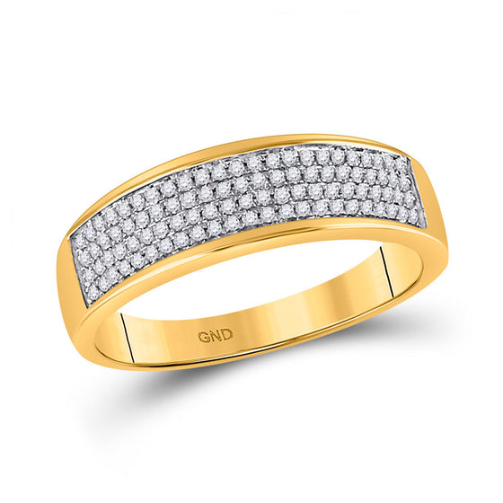 10k Yellow Gold Mens Round Diamond Pave Band Ring 1/4 Cttw