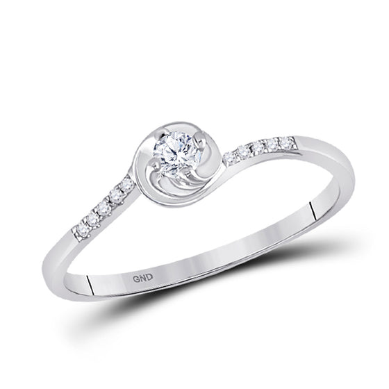 10k White Gold Womens Round Diamond Solitaire Promise Ring 1/10 Cttw