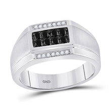  10k White Gold Mens Round Black Color Enhanced Diamond Rectangle Cluster Ring 3/8 Cttw