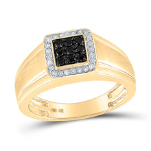  10k Yellow Gold Mens Round Black Color Enhanced Diamond Square Cluster Ring 3/8 Cttw