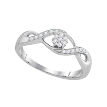  10k White Gold Womens Round Diamond Twist Flower Cluster Ring 1/8 Cttw