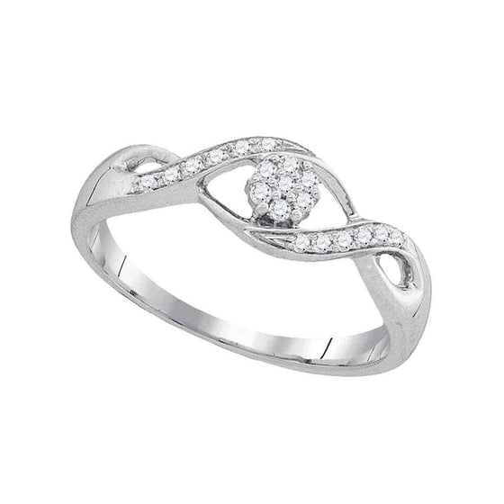 10k White Gold Womens Round Diamond Twist Flower Cluster Ring 1/8 Cttw