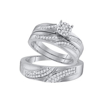  10k White Gold His Hers Round Diamond Cluster Matching Wedding Set 1/2 Cttw