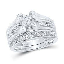  14k White Gold Princess Diamond Bridal Wedding Ring Band Set 1-1/2 Cttw