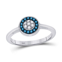  10k White Gold Womens Round Blue Color Enhanced Diamond Cluster Ring 1/5 Cttw