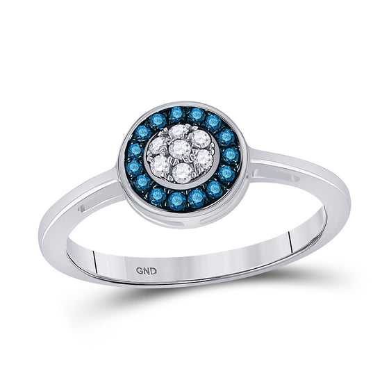 10k White Gold Womens Round Blue Color Enhanced Diamond Cluster Ring 1/5 Cttw