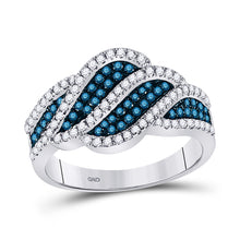  10k White Gold Womens Round Blue Color Enhanced Diamond Fashion Ring 3/4 Cttw
