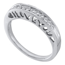  10k White Gold Womens Round Diamond I Love You Band Ring 1/5 Cttw