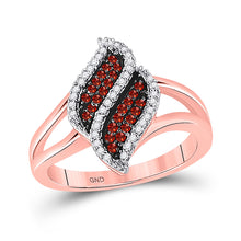  10k Rose Gold Womens Round Red Color Enhanced Diamond Oval Cluster Split-shank Ring 1/3 Cttw