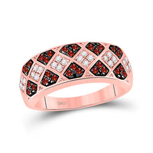  10k Rose Gold Womens Round Red Color Enhanced Diamond Checkered Band 1/2 Cttw