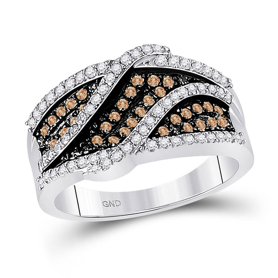 10k White Gold Womens Round Brown Diamond Fashion Ring 3/4 Cttw