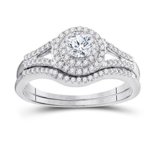  10k White Gold Round Diamond Concentric Halo Bridal Wedding Ring Band Set 1/2 Cttw