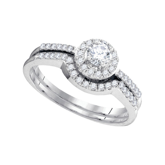 10k White Gold Round Diamond Bridal Wedding Ring Band Set 1/2 Cttw