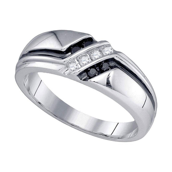14k White Gold Mens Round Black Color Enhanced Diamond Band Ring 1/5 Cttw