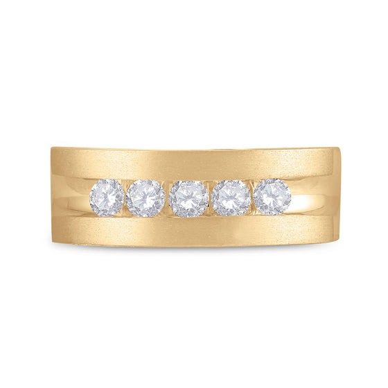 14k Yellow Gold Mens Round Diamond Wedding 5-Stone Band Ring 1/2 Cttw