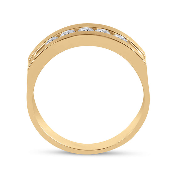 14k Yellow Gold Mens Round Diamond Wedding 5-Stone Band Ring 1/2 Cttw