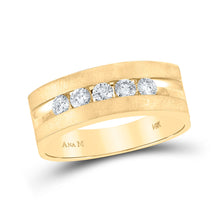  14k Yellow Gold Mens Round Diamond Wedding 5-Stone Band Ring 1/2 Cttw