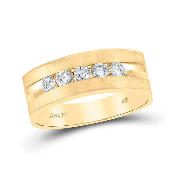 14k Yellow Gold Mens Round Diamond Wedding 5-Stone Band Ring 1/2 Cttw