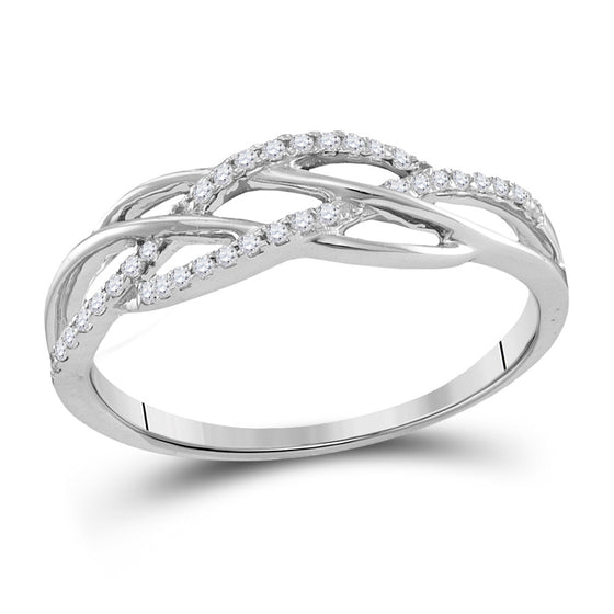 10k White Gold Womens Round Diamond Band Ring 1/8 Cttw