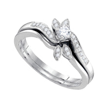  10k White Gold Round Diamond Leaf Floral Bridal Wedding Ring Band Set 1/4 Cttw