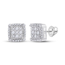  10k White Gold Womens Round Diamond Square Earrings 1/2 Cttw