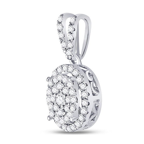 10k White Gold Womens Round Diamond Circle Frame Cluster Pendant 3/8 Cttw