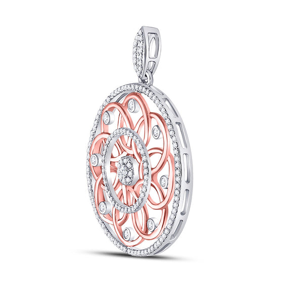 10k Two-tone Gold Womens Round Diamond Circle Pendant 1/2 Cttw