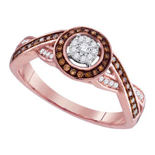  10k Rose Gold Womens Round Brown Diamond Twist Cluster Ring 1/4 Cttw