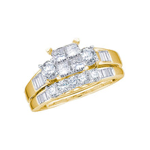  14k Yellow Gold Princess Diamond Bridal Wedding Ring Band Set 7/8 Cttw
