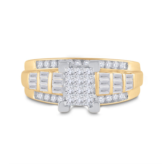 14k Yellow Gold Princess Diamond Cluster Bridal Wedding Engagement Ring 7/8 Cttw