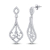 10k White Gold Womens Round Diamond Scroll Teardrop Dangle Earrings 1/3 Cttw