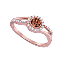 10k Rose Gold Womens Round Brown Diamond Flower Cluster Ring 1/4 Cttw