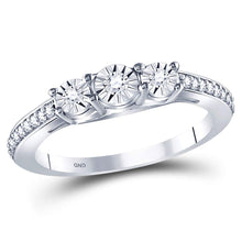  Sterling Silver Round Diamond 3-stone Bridal Wedding Engagement Ring 1/6 Cttw