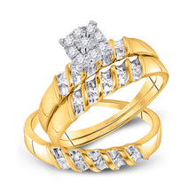  10k Yellow Gold His Hers Round Diamond Solitaire Matching Wedding Set 1/8 Cttw