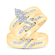  10k Yellow Gold His Hers Round Diamond Cluster Matching Wedding Set 1/3 Cttw