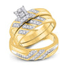 10k Yellow Gold His Hers Round Diamond Solitaire Matching Wedding Set 3/8 Cttw