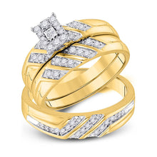  10k Yellow Gold His Hers Round Diamond Solitaire Matching Wedding Set 3/8 Cttw