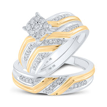  10k Two-tone Gold His Hers Round Diamond Cluster Matching Wedding Set 1/3 Cttw