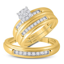  10k Yellow Gold His Hers Round Diamond Solitaire Matching Wedding Set 3/8 Cttw