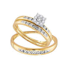  10k Yellow Gold His Hers Round Diamond Solitaire Matching Wedding Set 1/10 Cttw