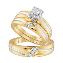  10k Yellow Gold His Hers Round Diamond Solitaire Matching Wedding Set 1/5 Cttw