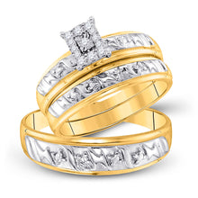  10k Yellow Gold His Hers Round Diamond Solitaire Matching Wedding Set 1/10 Cttw