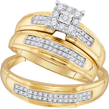  10k Yellow Gold His Hers Round Diamond Cluster Matching Wedding Set 1/3 Cttw