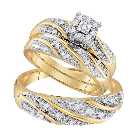 10k Yellow Gold His Hers Round Diamond Solitaire Matching Wedding Set 1/3 Cttw