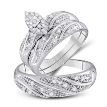  10k White Gold His Hers Round Diamond Cluster Matching Wedding Set 1/3 Cttw