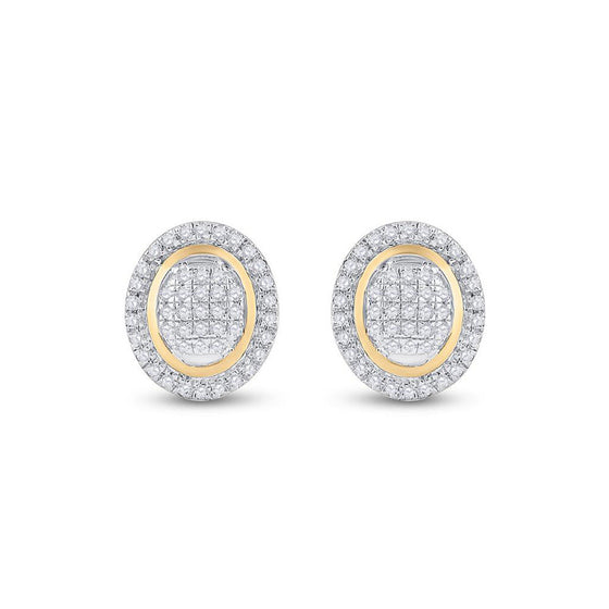 10k Yellow Gold Womens Round Diamond Oval Earrings 1/4 Cttw