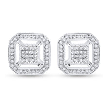  Sterling Silver Round Diamond Square Earrings 1/4 Cttw