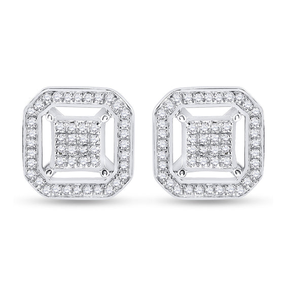 Sterling Silver Round Diamond Square Earrings 1/4 Cttw