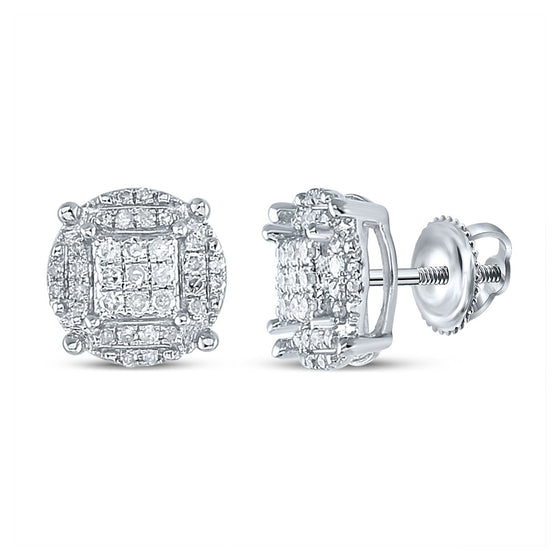 10k White Gold Round Diamond Cluster Earrings 1/4 Cttw
